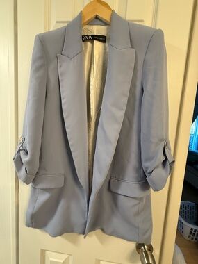 Zara Pastel Blue Open-Front Blazer